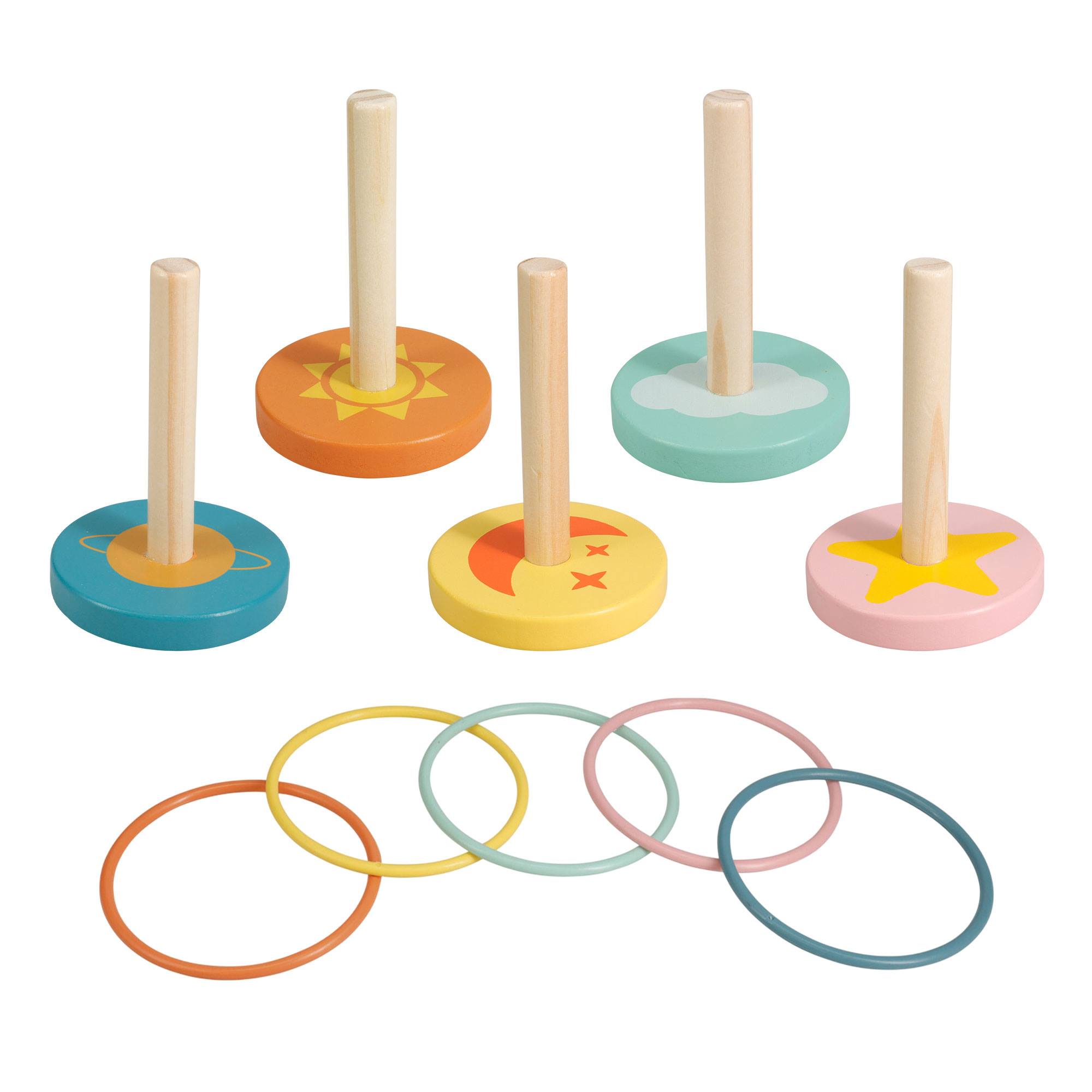 Well Home Wooden Set With 5 Plastic Rings And 5 Stands, 19x10x15