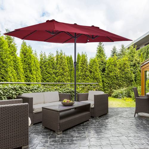 4 6m garden parasol double sided sun umbrella patio market canopy shade outdoor wine red no base