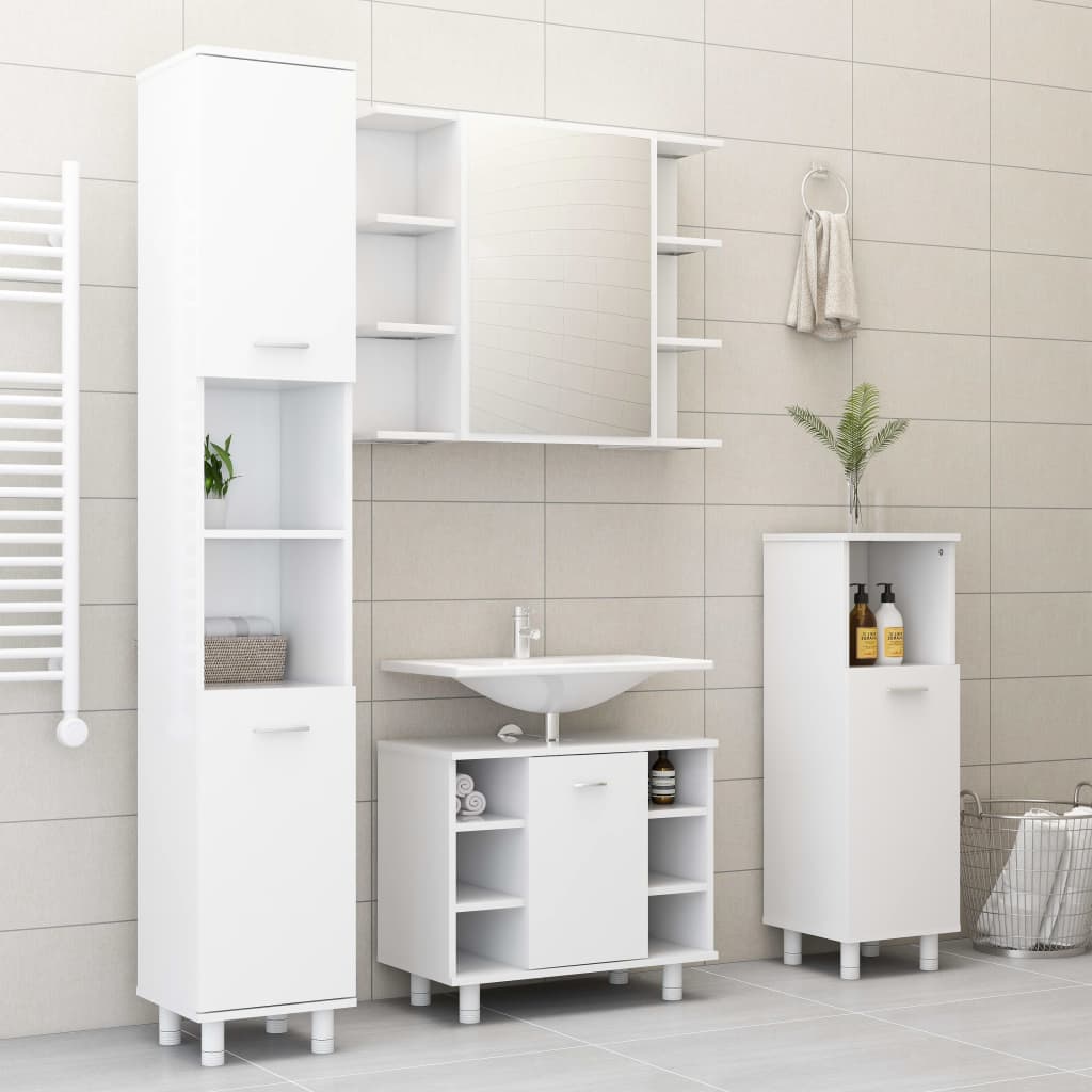 Image of Vidaxl Bathroom Furniture Set, 4-piece Bathroom Cabinet, Mirror, Vanity Cabinet, Wood Material