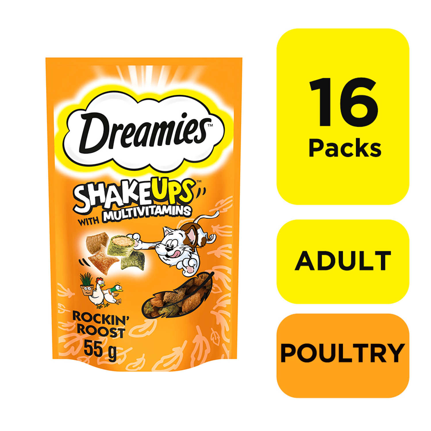TEMU 16 X 55g Dreamies Shakeups Adult Cat Treats Cat Biscuits (880g)