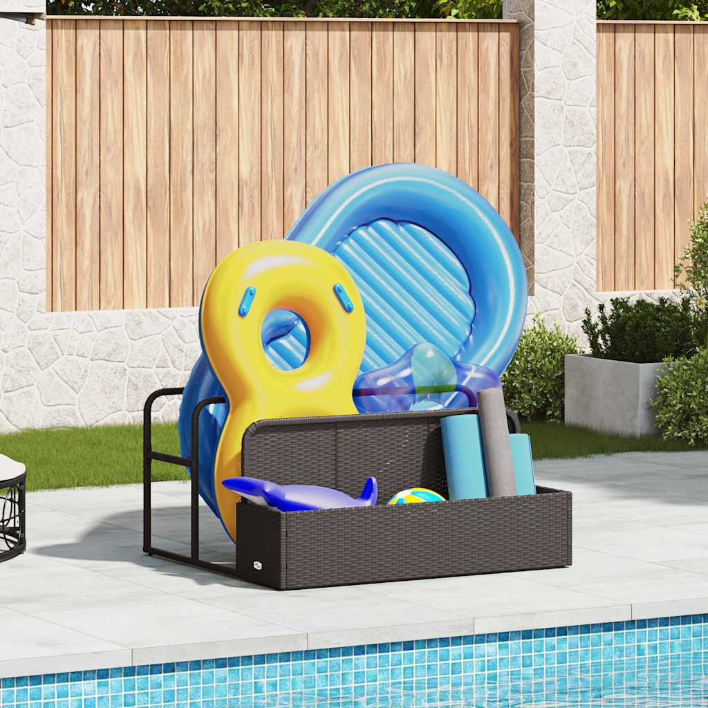 Vidaxl Pool Storage Container Black 110x100x57 Cm Poly Rattan, Pool Storage Basket, Pool Toy Basket, Storage Box For Pool