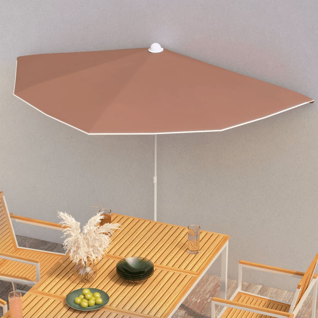 Vidaxl Half-round Sun Umbrella With Mast Balcony Umbrella Terrace Umbrella Garden Umbrella Market Umbrella Beach Umbrella 180x90cm Terracotta-red