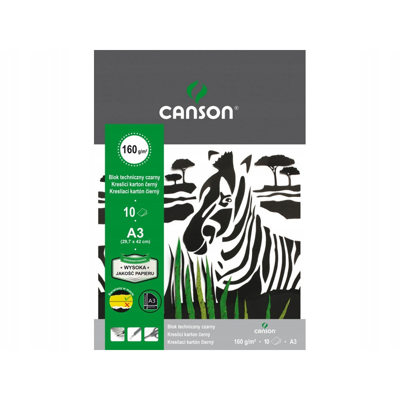 Technical Block A3 With Black Paper, 160g/m2 Grammage, 10 Sheets, For Drawing, Cutting And Tearing, Ideal For Chalks And Pastels, A3 Format Canson