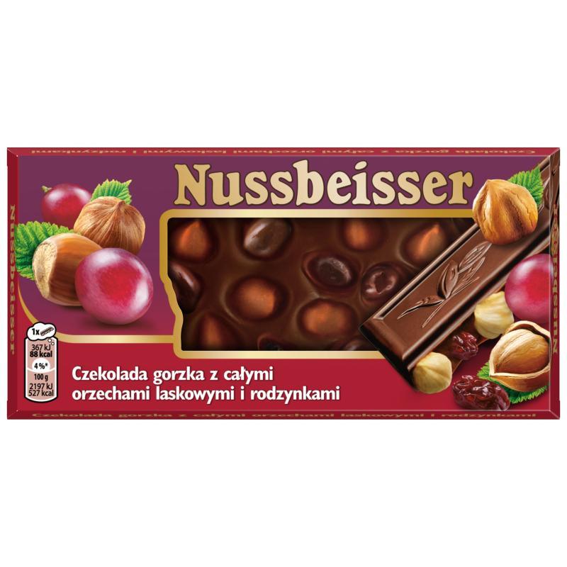 Image of Hazelnut Bitter Chocolate With Whole Hazelnuts And Raisins 100g