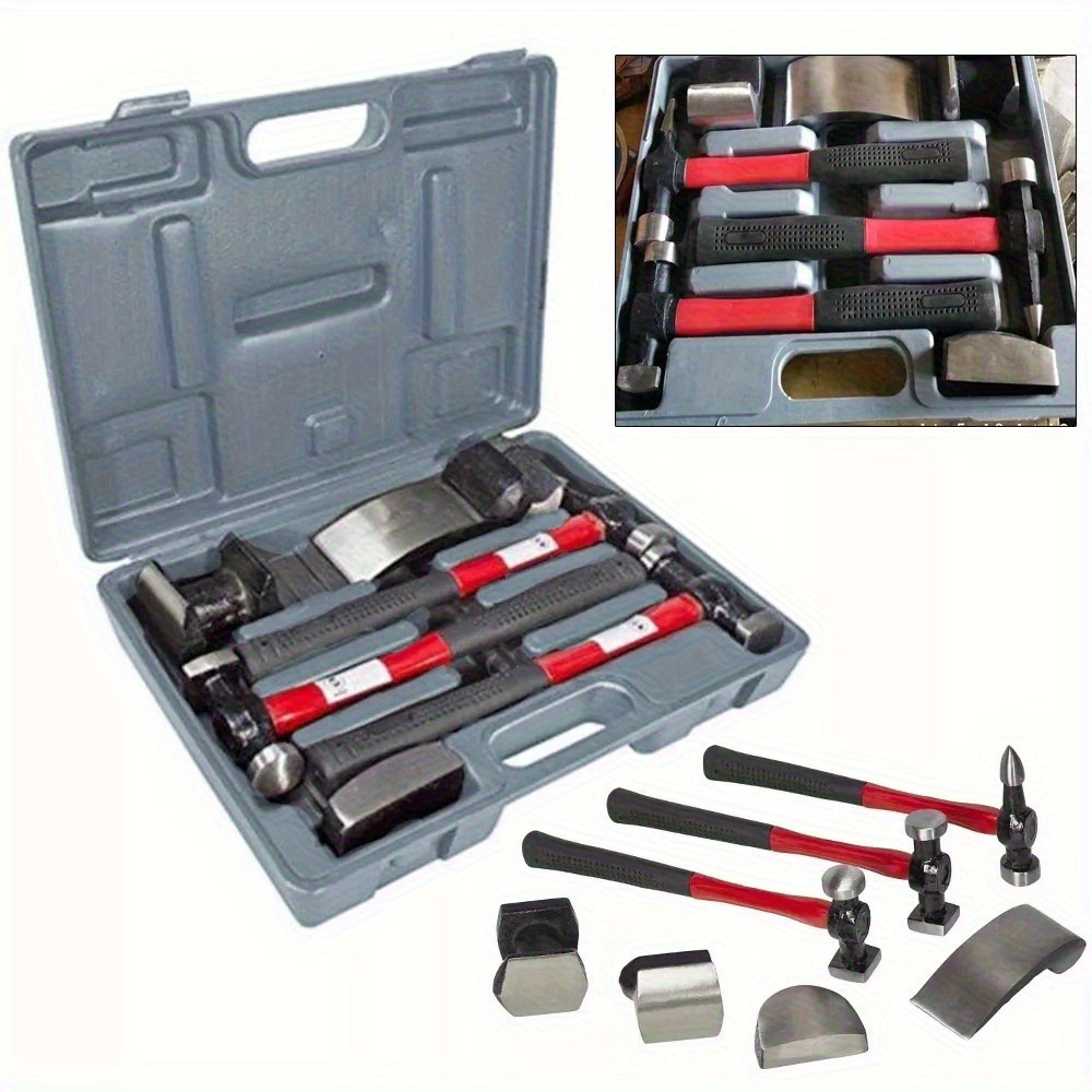 TEMU 7pc Auto Body Panel Beating Kit, Hammer And Dolly Set With Storage Case, Car Dent Repair Tool Set