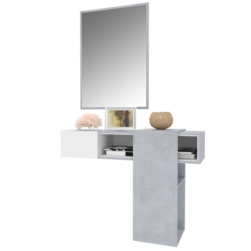 TEMU Mobile From Gdansk Mobile Wardrobe With Suspended Shelf And Mirror And Sliding Shelves Furniture Furniture Living X X 75 Cm White And Cement