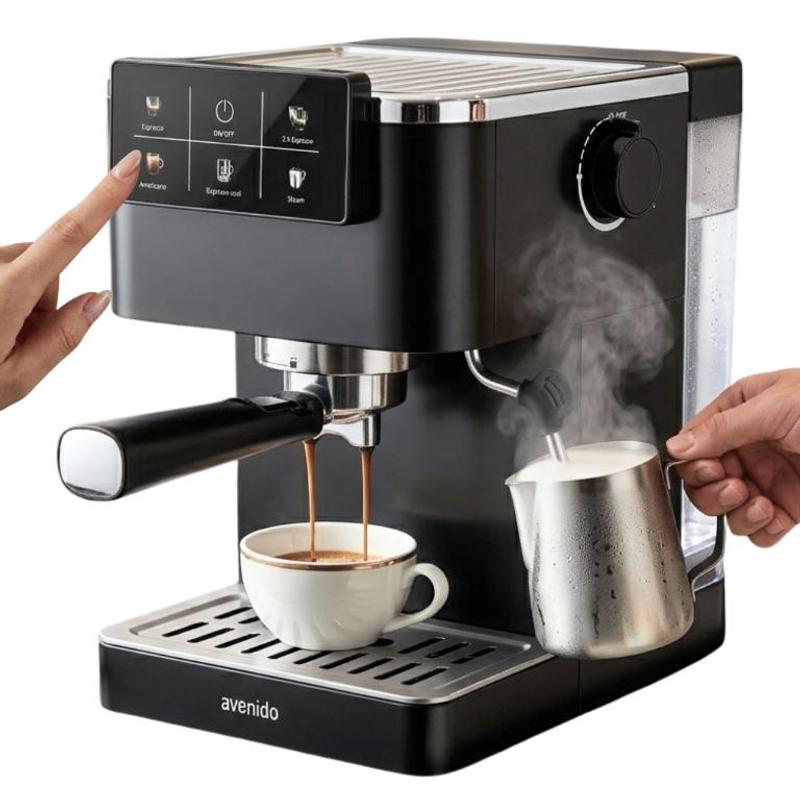 Modern Lever-style Espresso Machine With Lcd Display, , Pid, -bar Pressure, 5 Functions, Stainless Steel, -liter Tank, Black, Hose