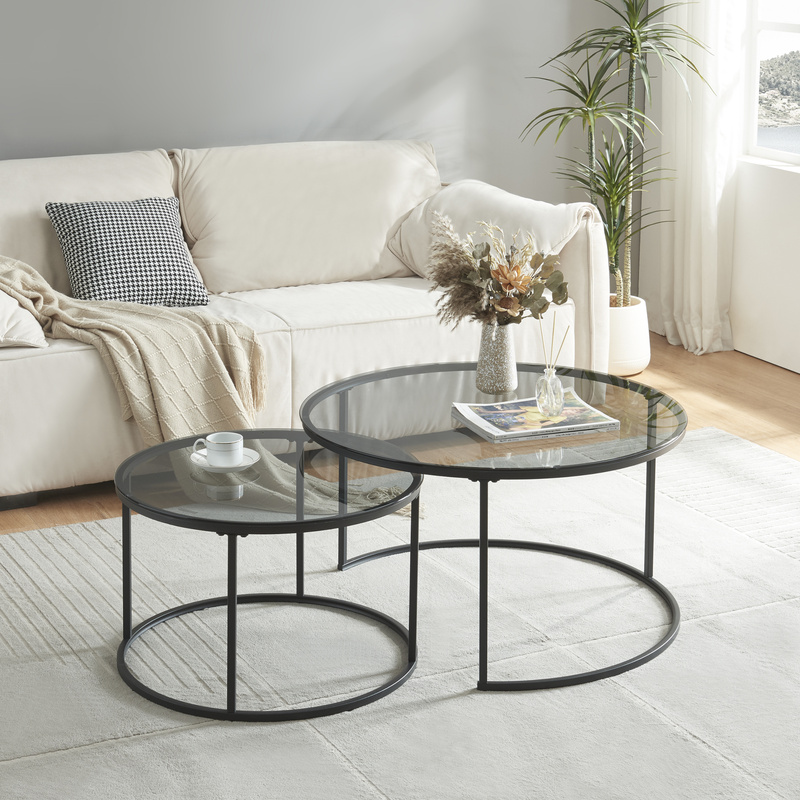 Image of Kokkola" Round Metal Side Table Set Of 2, Black