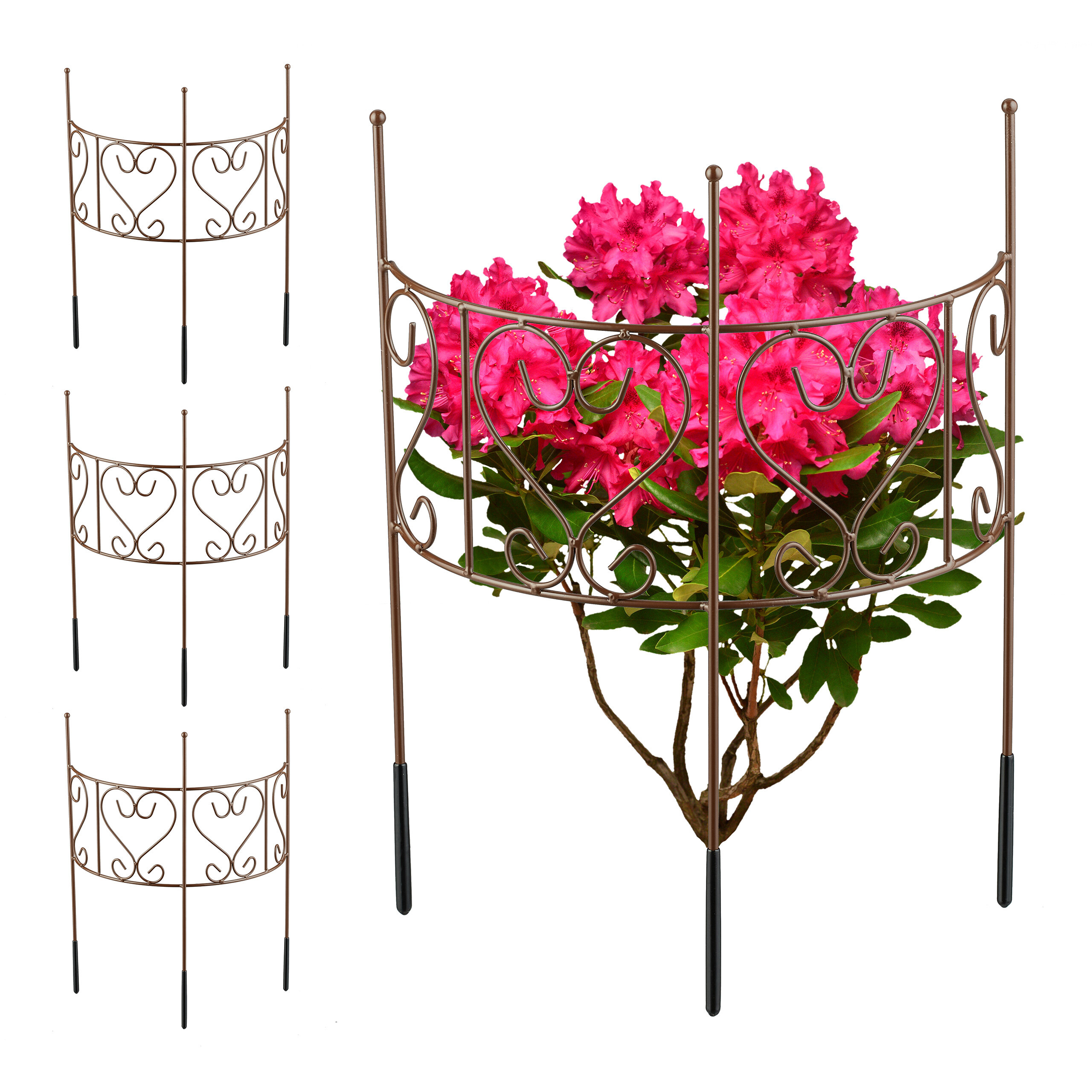 TEMU Plant Stand Semi-circular, 4-pack, 41.5 X 31 X Cm, Coated Steel, Brown, Weather-resistant Plant Support For Peonies, , And Delphiniums In The