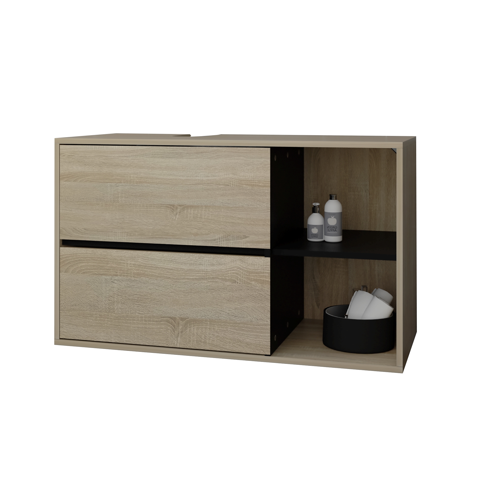 Image of Ml-design Hanging Washbasin Cabinet, 100x60x45.5 Cm, Bathroom Cabinet 2 Drawers, Shelf, Lots Of Storage Space, Washbasin Cabinet Made Ofwood, Bathroom Cabinet