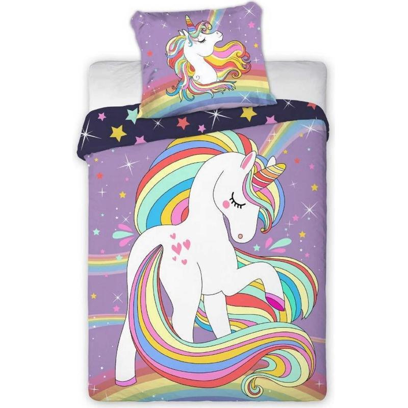 Rainbow Unicorn Bedding Set, 2-piece, 100x135 Cm, 100% Cotton