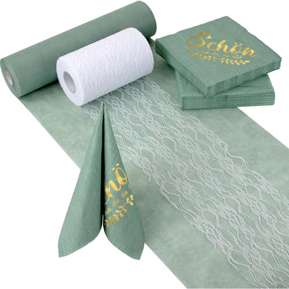 E-shop Eukalyptus grüne Tischdecke und Servietten mit Buchstaben Set Tischdekoration Set, Taufe, , Konfirmation, Hochzeit und Geburtstag Dekoration