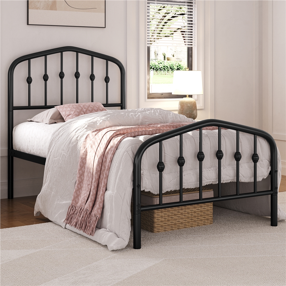   metal platform bed frame double sizes metal   with vintage arched headboard footboard   spring needed farmhouse metal bed frame heavy duty slat support black