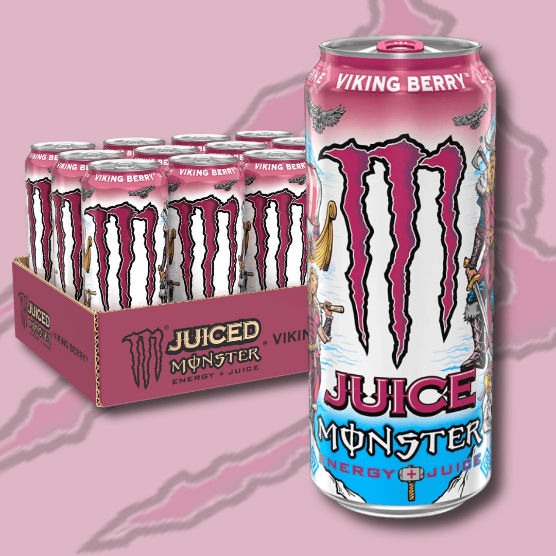 Image of 12x Monster Energy Juice Viking Berry – Fruity Energy Drink With Berry & Flavor, With Caffeine & Vitamins, 12x 473 Ml Cans
