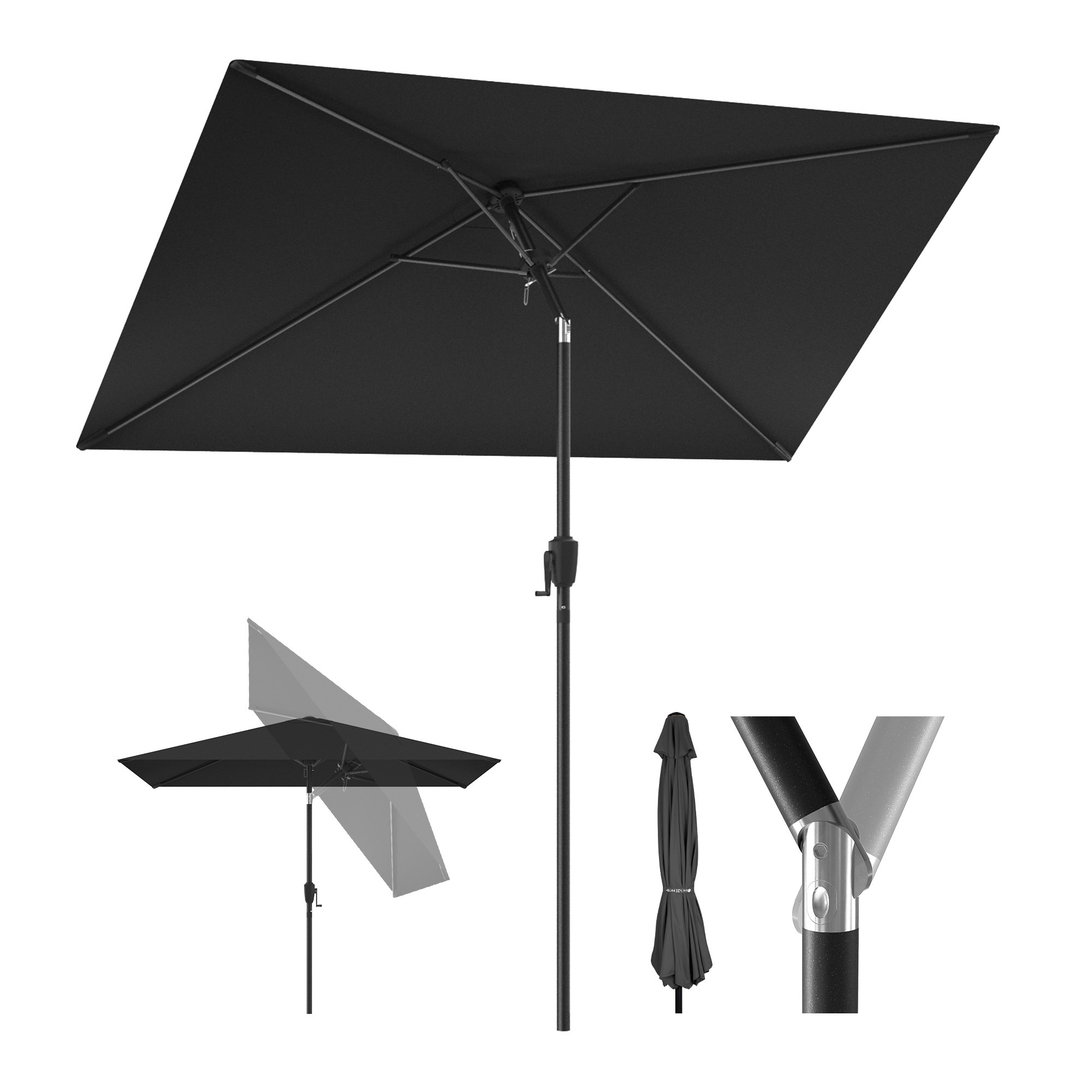 Aubor Aluminum Sun Shade Rectangular 210 X 150 Cm, Balcony Shade With Crank, 30° Tilt Bar, Upgrade 220 G/m² Polyester, 4 Ribs, Market Shade Garden Shade For Balcony Terrace, (without Stand)
