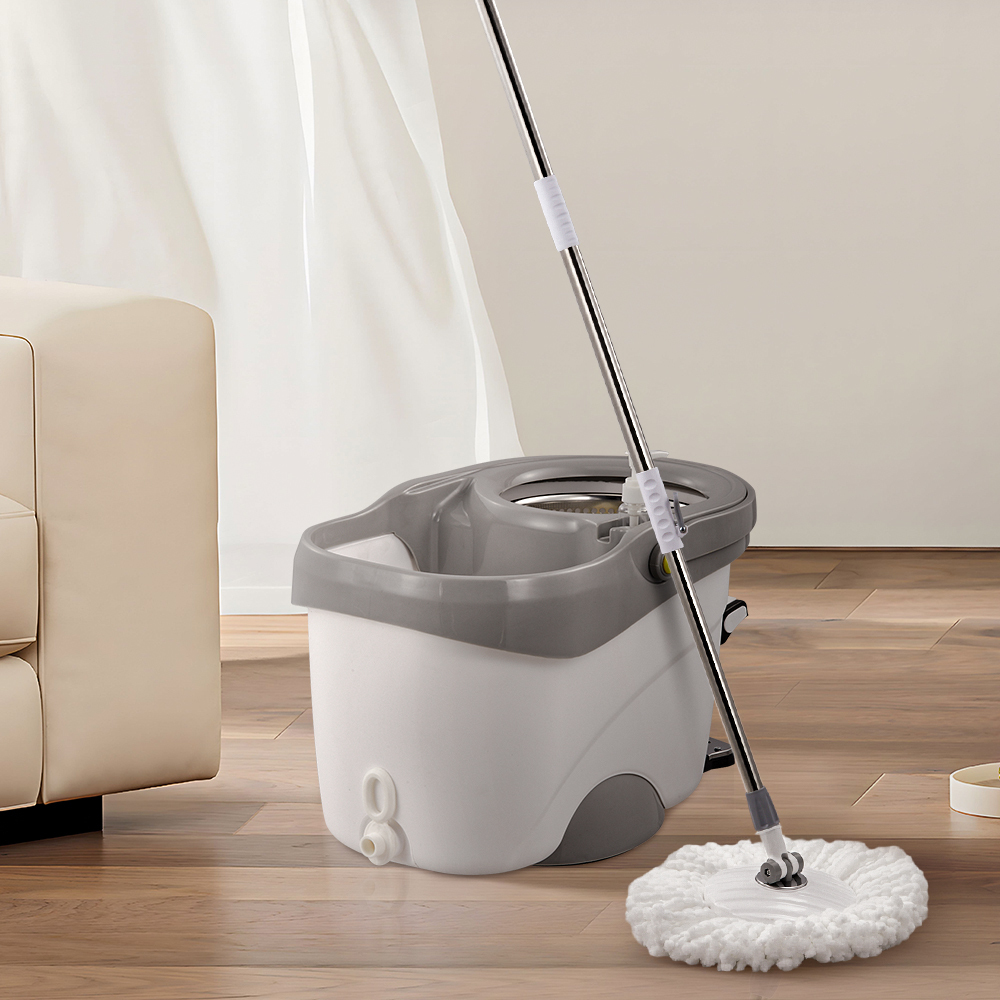 pedal spin mop and bucket set 360 rotating floor cleaning system with detergent holder hands free wringer design grey details 0