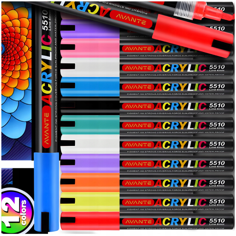 TEMU Acrylic Markers, Waterproof Paint Pens, Set Of 12 Pieces