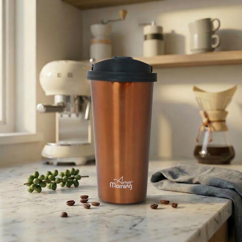 Image of Any Morning Travel Mug, Insulated Stainless Steel Coffee Cup, Travel Coffee Mug For Hot And Cold Drinks, Leakproof And Spillproof, 17 Oz, Copper Color