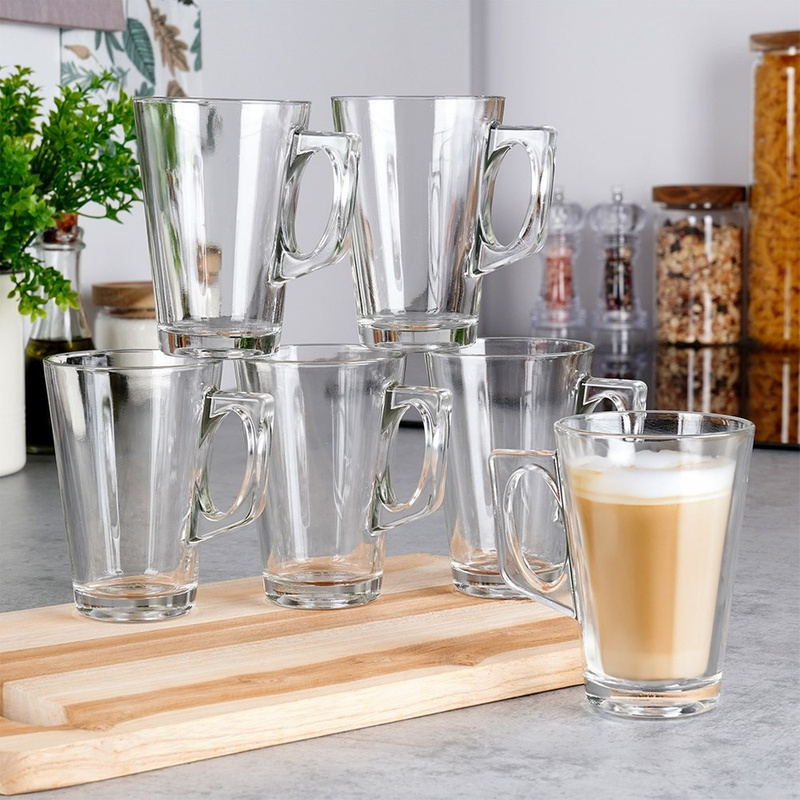 TEMU Set Of 12 Glasses With A Handle, 255 Ml, Ideal For Coffee, Tea, Juices, And Water, Made Of Thick Glass, Transparent, Easy To Clean, Suitable For