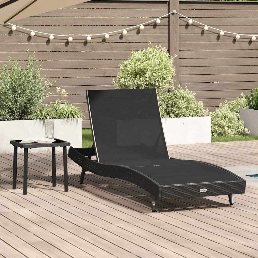 Image of Vidaxl Black Adjustable Sun Lounger With Table, Metal Frame In Poly Rattan, 5 , Tempered Glass, Weatherproof, Breathable, 40 X 40.5 Cm, Modern Outdoor Lounge Set For The Garden