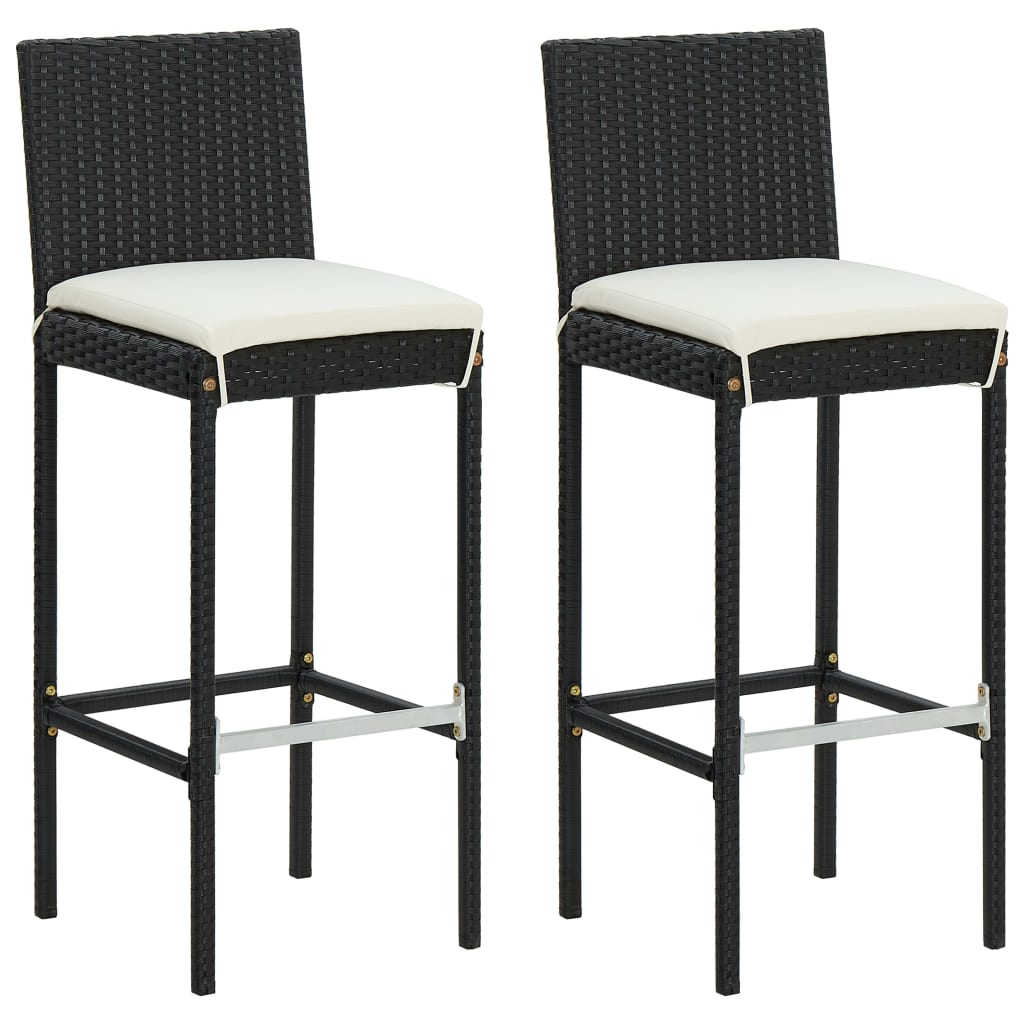 Image of 2x Garden Bar Stool With Cushion Counter Stool Counter Chair Kitchen Stool Garden Furniture Black Poly Rattan