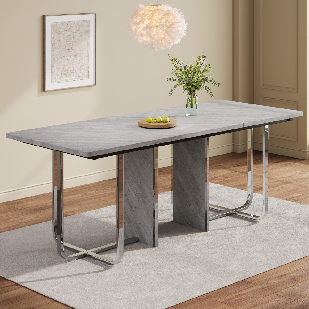 Image of *b80*h75cm, Large Desk And Dining Table With Design, Metal Frame Construction With Reliable Stability, Easy-to-clean In Grey Optics, Versatile Combination Furniture For Indoor Areas.