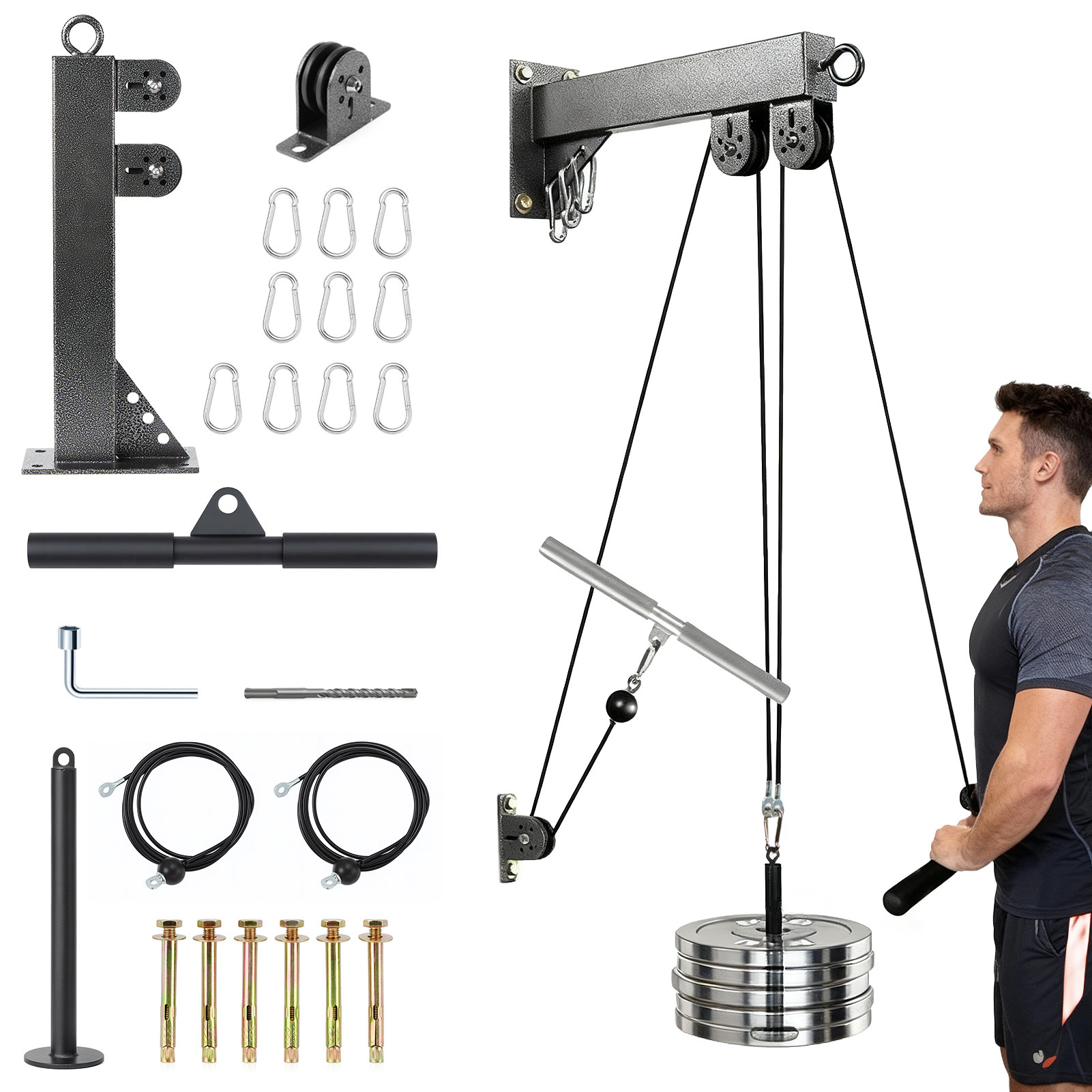 Image of Cable Pull Station For Home Gym, Wall-mounted Strength Training Equipment With Accessories