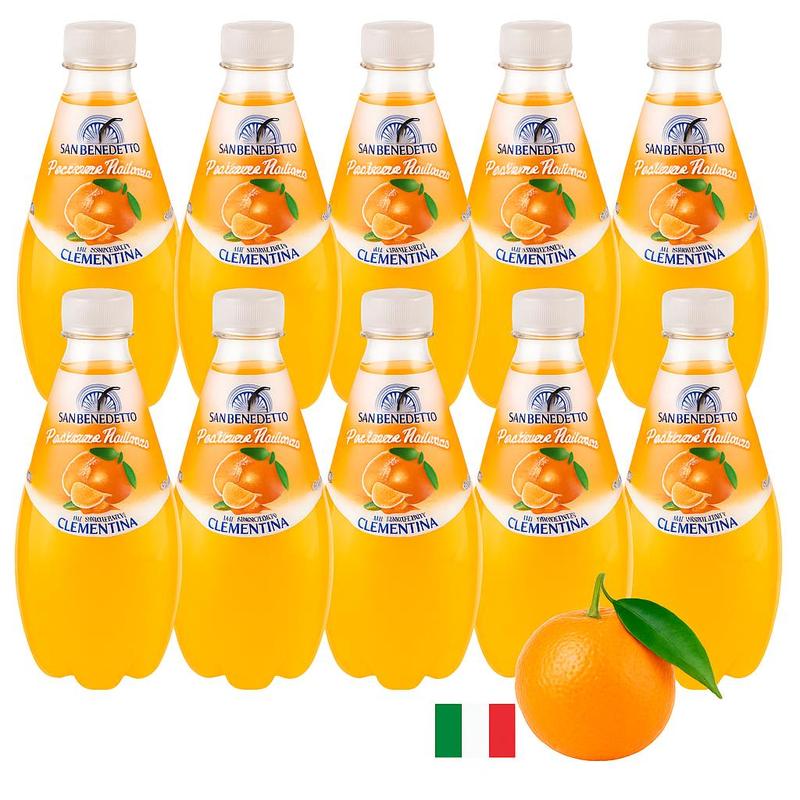 Image of San Benedetto, Clementina Mandarin Lemonade, Carbonated, Refreshing Drink, 10x400ml, Refreshing, Italian Lemonade, Drink For Children And Adults, Set Of 10 Cans, Fruit Drink.