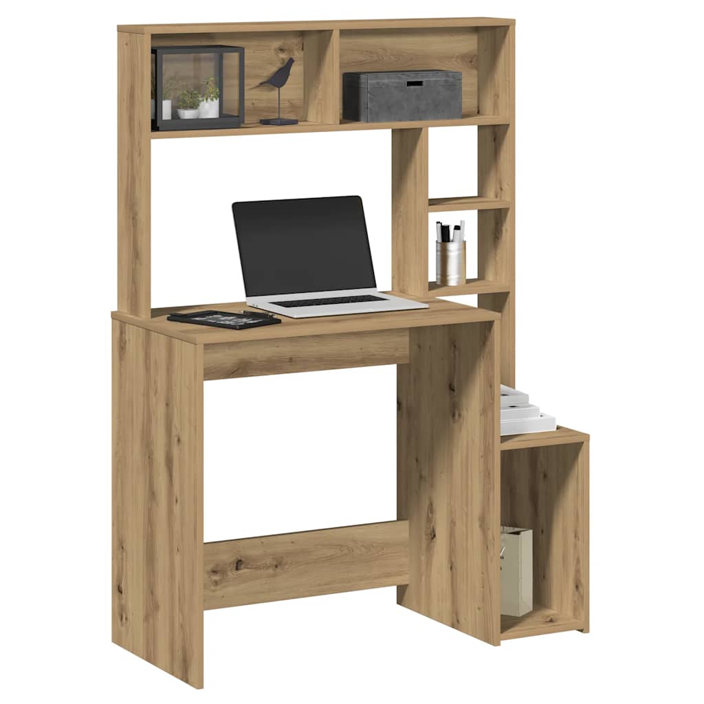 Image of Vidaxl Desk With Shelf - Oak 100x45x140cm Wood, Office Desk, Table, Pc Desk, Computer Desk, Laptop Desk, Work Desk