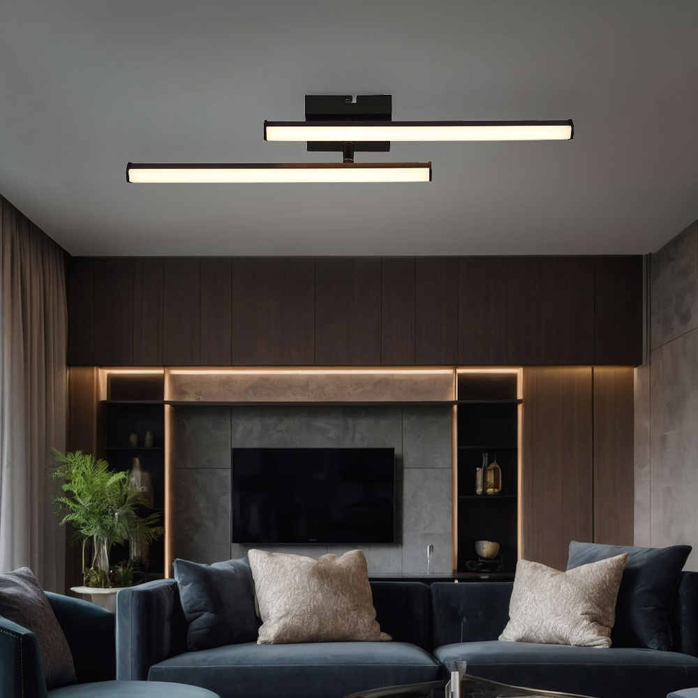 Adjustable Ceiling Light Ceiling Lamp Black Living Room Light Modern, Metal Plastic, 1x Led 12w 860lm Warm White, L 50 Cm