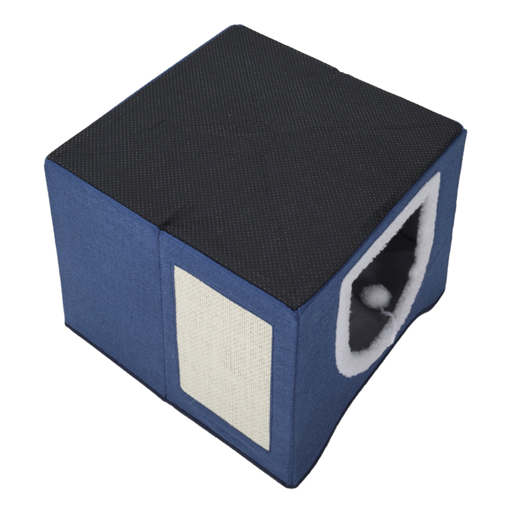 Foldable Cat Cave Bed with Scratch Pad for Indoor Cats