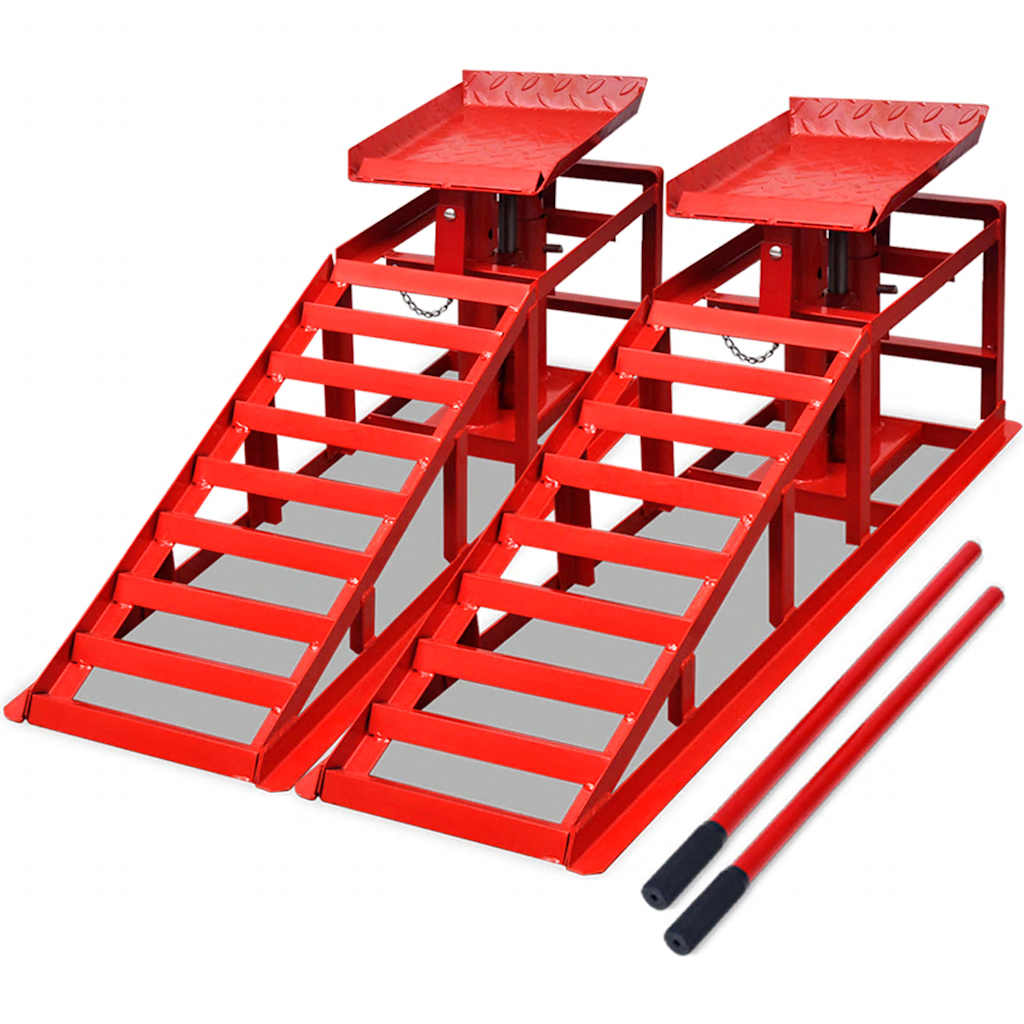 Vidaxl Driveway Ramp 2 Pcs, Car Ramp With Hydraulic Jack Height Adjustable, Vehicle Lift Platform Ramp, Loading Ramp Set Lifting Platform 2t