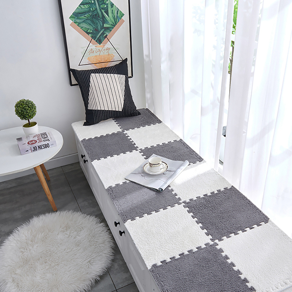 12/24pcs Set of Plush Patchwork Carpet Mats, 30x30cm, Non-slip EVA Foam Washable Thickened Carpet, Multi-color Patchwork Interlocking Floor Non-slip Floor Mats for Living Room Bedside and Game Room