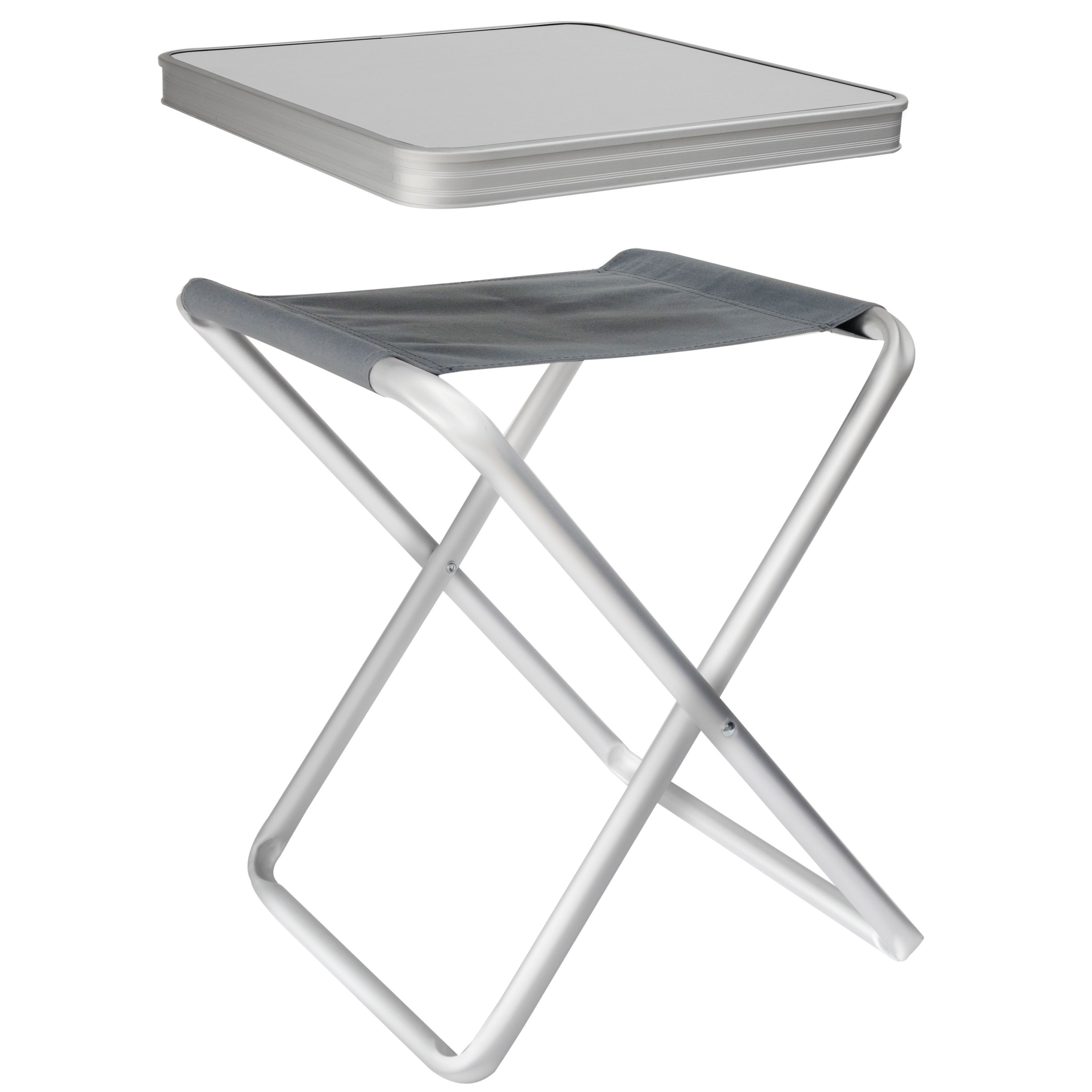 E-shop Alu Hocker mit Tischplatte Tablett 40x40x47cm Aluminium Klapphocker Campinghocker Falthocker Angelhocker Campingtisch Wohnmobiltisch