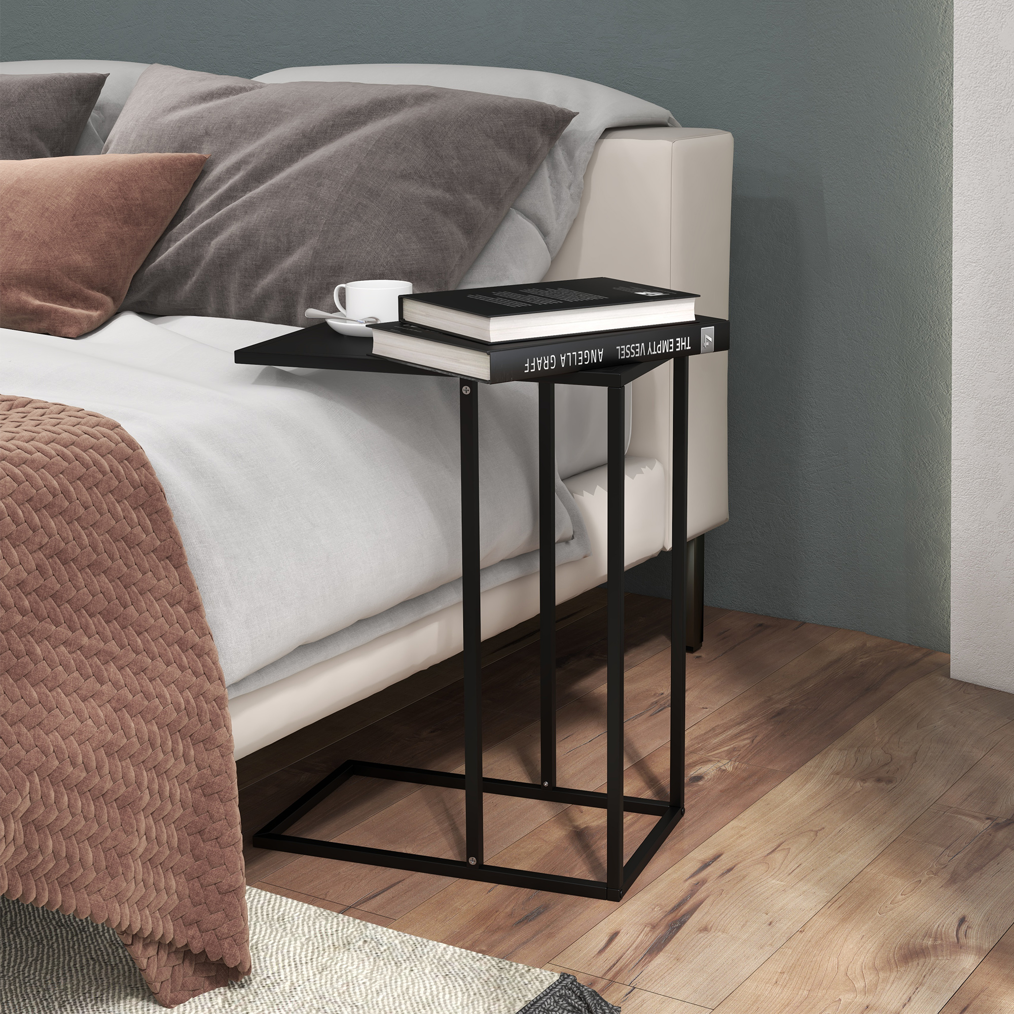 Image of Homcom Side Table Coffee Table, Sofa Table, Laptop Table, Living Room Table, Office Bedside Table, Bedroom, Black, 46 X 26 X 60 Cm
