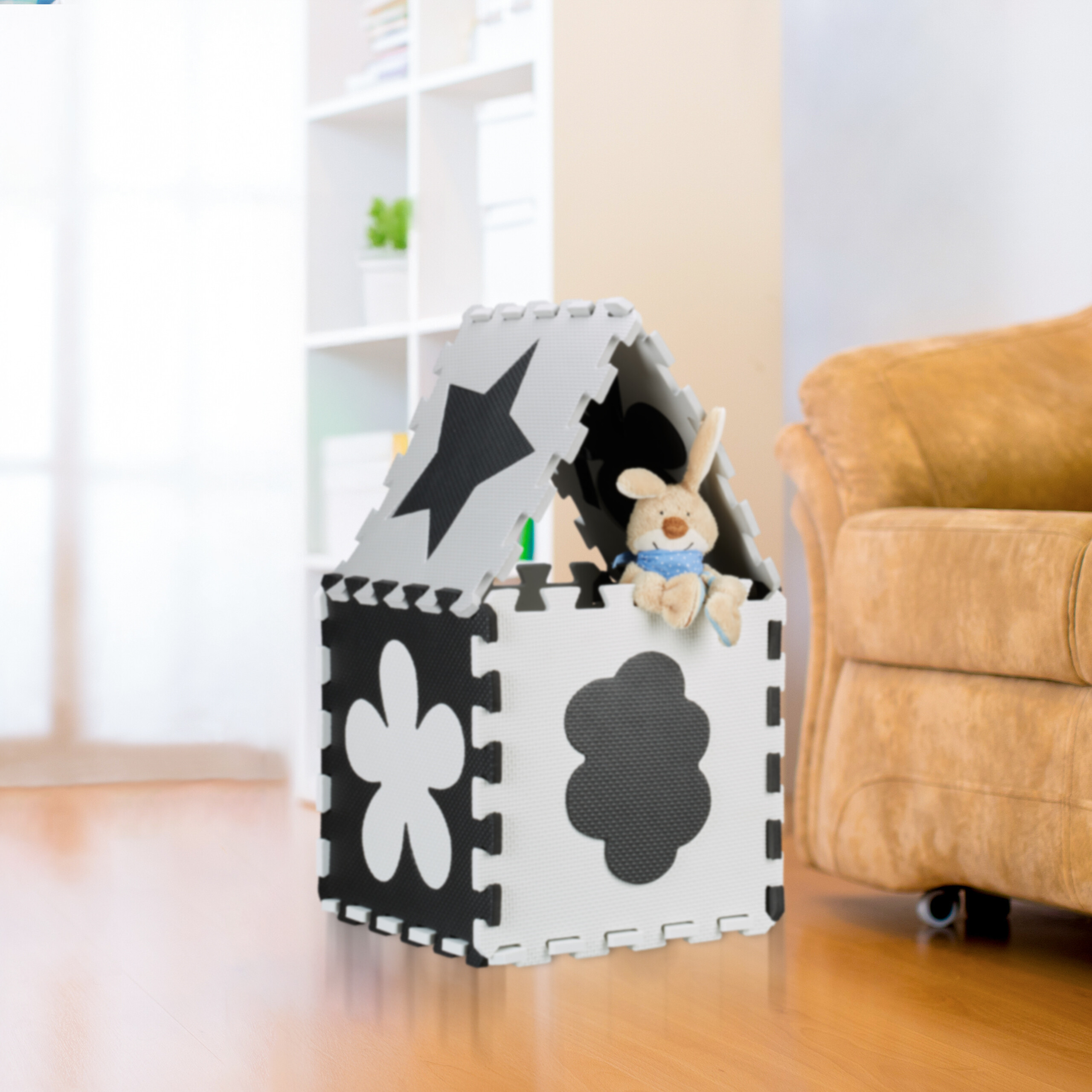 Puzzelmat met 34 stukjes in grijs/wit