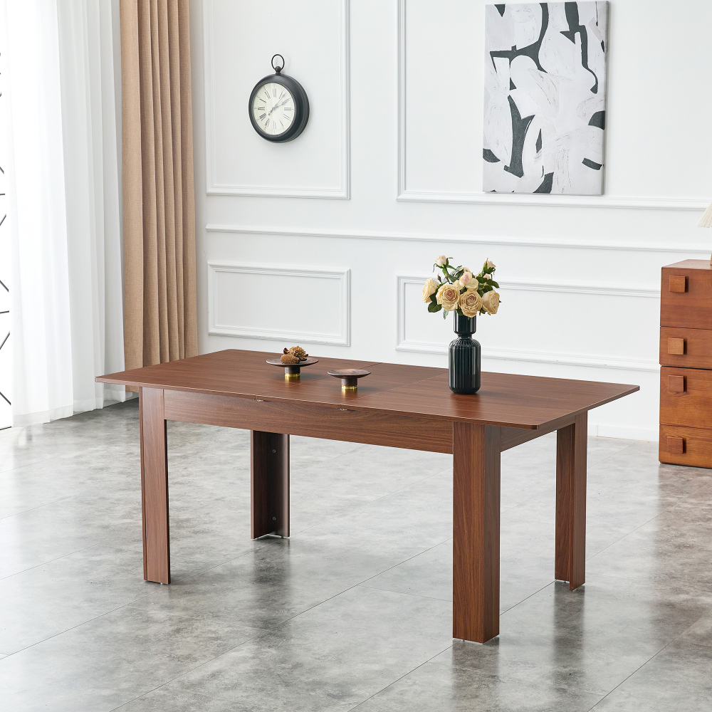 220*88.5*77cm Extendable Dining Table Walnut Opticsscratch-resistant Water-resistant Solid Wood Legs Sturdy Extendable Modern Dining Room Living Kitchen
