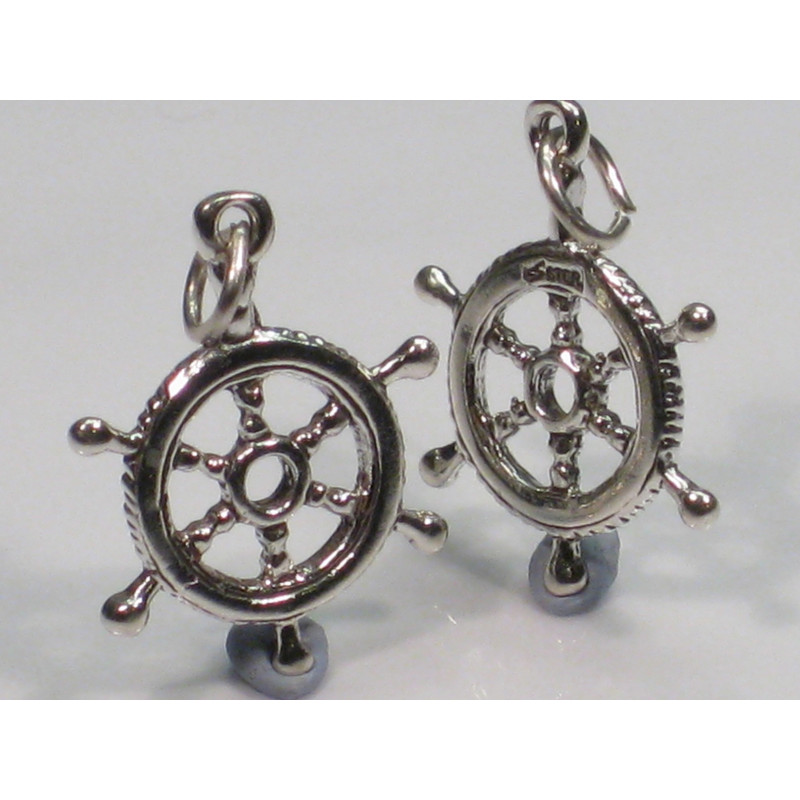 Ships Wheel Sterling Silver Charm, Nautical Accessory