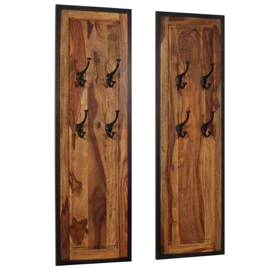 Solid Acacia Wood 2x Wall-mounted Coat Rack Hallway Wardrobe Wall Panel