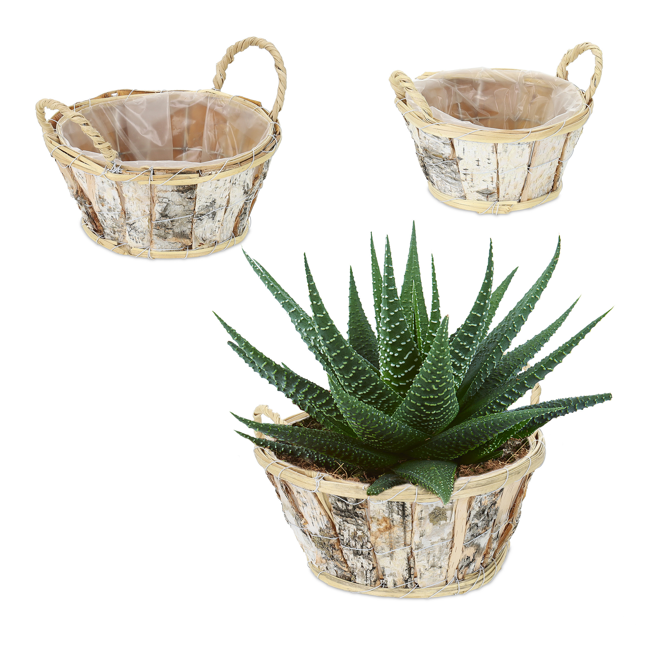 3 X Flower Pot In White/ Natural