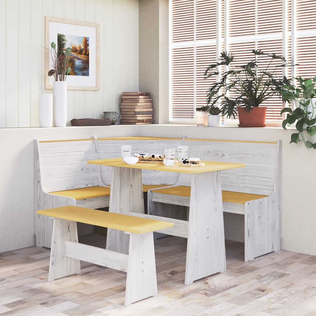 Vidaxl Corner Bench With Backrest, Dining Bench, Kitchen Bench, Seat Bench, Wooden Bench, Solid Wood Bench, Living Room Bench, 151cm, Solid Pine Wood, Honey Brown And White
