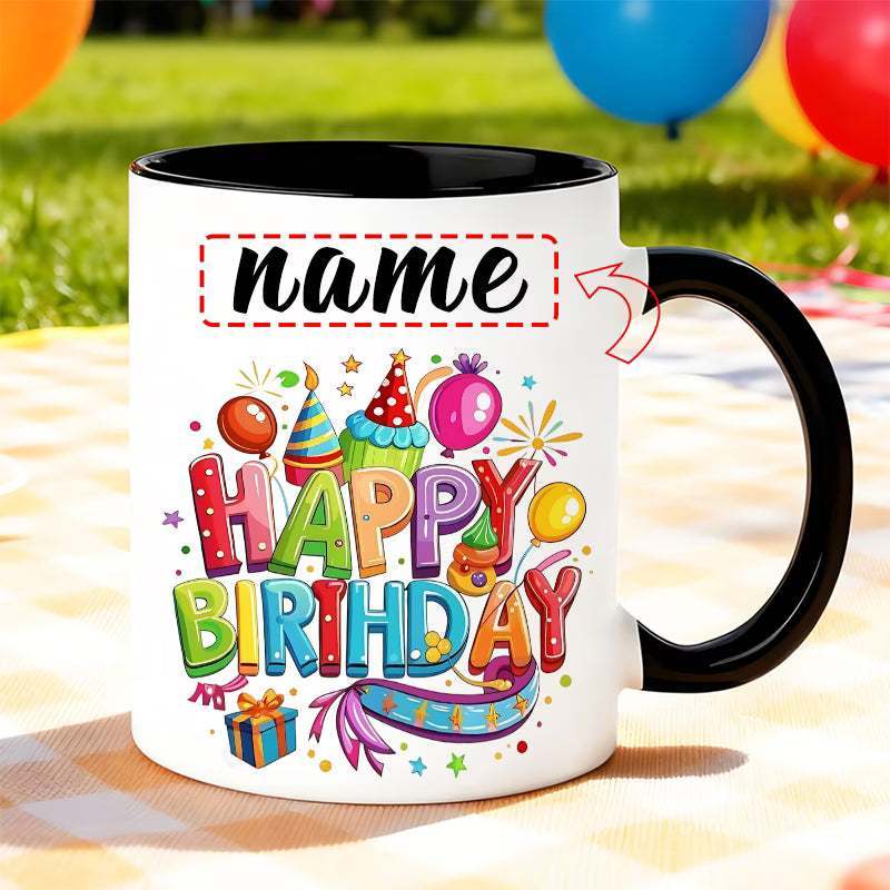 Personalized "Colorful Birthday Celebration" Ceramic Coffee Mug