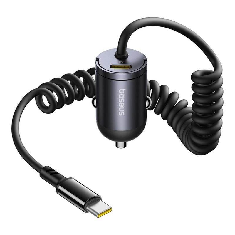 TEMU Baseus 30w Car Charger, With Built-in Spiral Usb-c Cable, 30w Fast Charging, Compatible With Usb-, Black