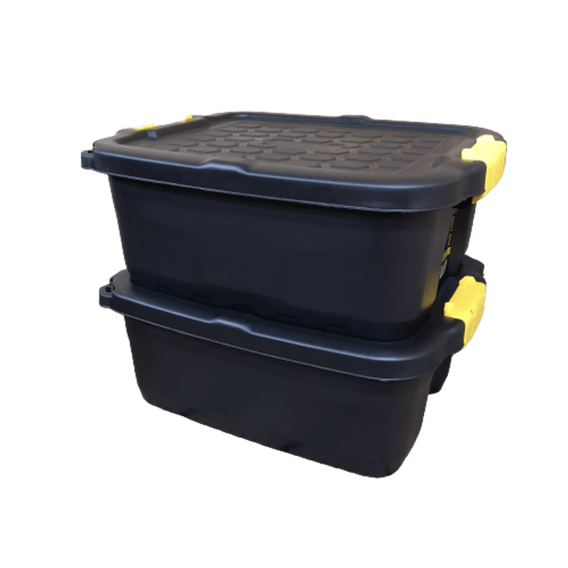 TEMU 2 X 24l Heavy Duty Storage Boxes, Sturdy, Lockable, Stackable And Nestable Design Storage Chests With Clips In Black