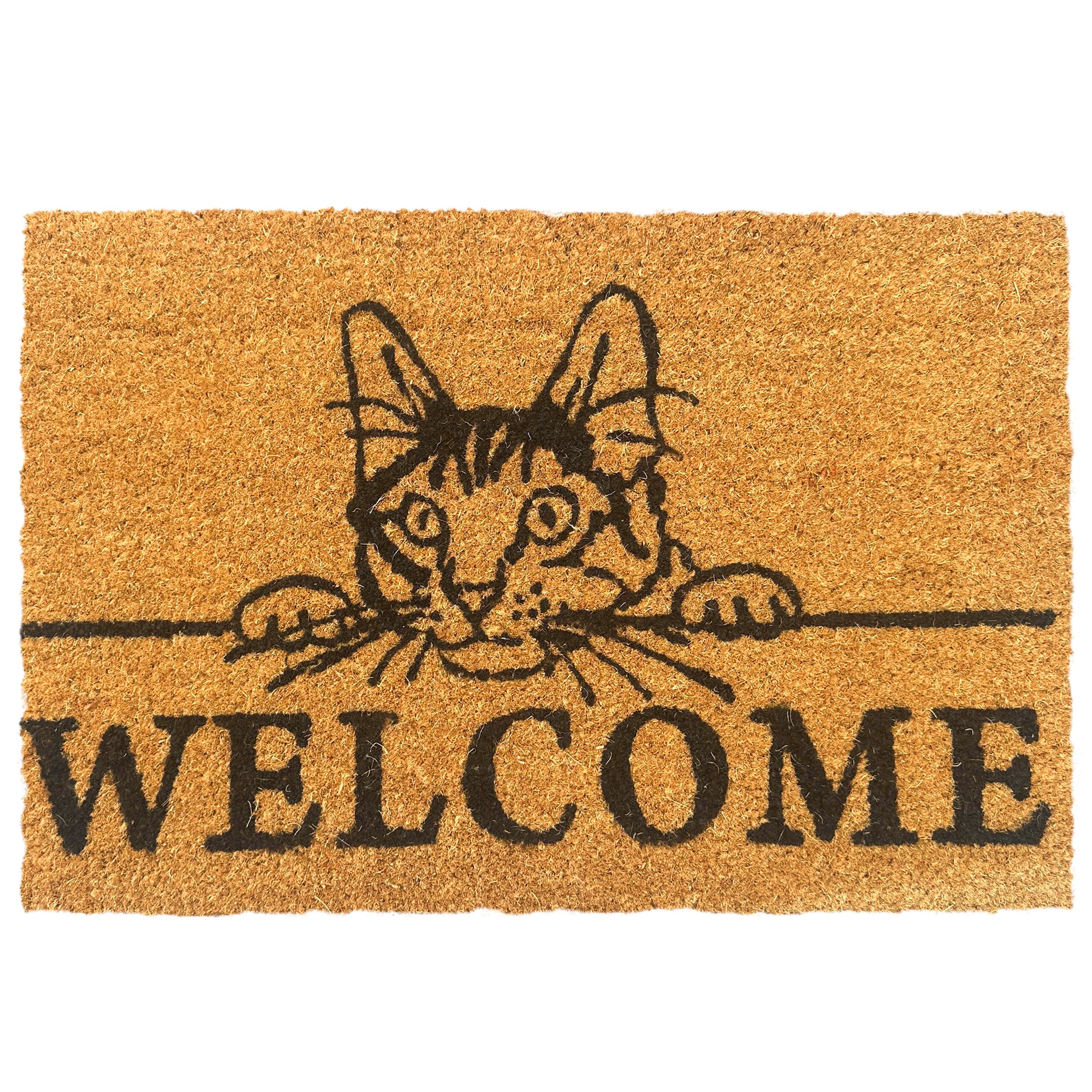 Image of Welcome Doormat, Coconut Fiber And Pvc, 60 X 40 X 1.5 Cm, Non-slip Backing, Weatherproof, Multicolor, For Hallway, Entrance, Apartment Door, And Terrace, , Door Mat, Foot Wiper, Relaxdays