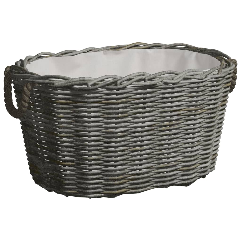 Vidaxl Wooden Basket With Carrying Handles 59x42x28 Cm Grey Willow