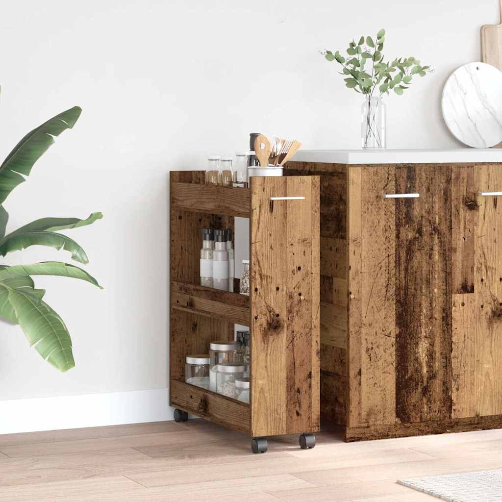 Image of Vidaxl Cabinet With Wheels 60 X 22 X 79 Cm Wood Material, Rustic Storage Space, Wooden Cabinet With Room, Mobile Organizer For Living Room And Kitchen, Versatile For Indoor Use
