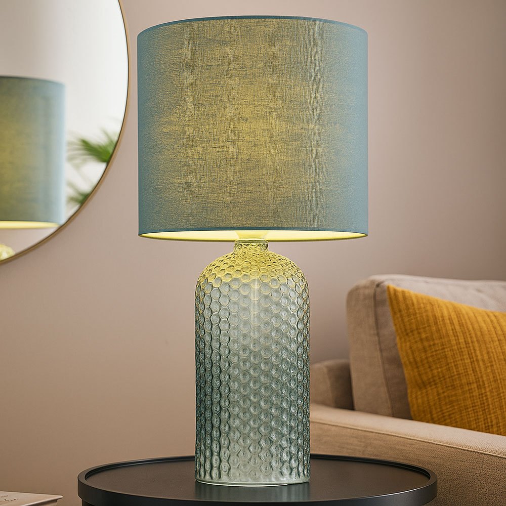 Glass And Textile Table Lamp, Nightstand Lamp, Pale Room Lamp, 1x E27 Socket, Dxh 26.5x50 Cm, Bulb Not Included