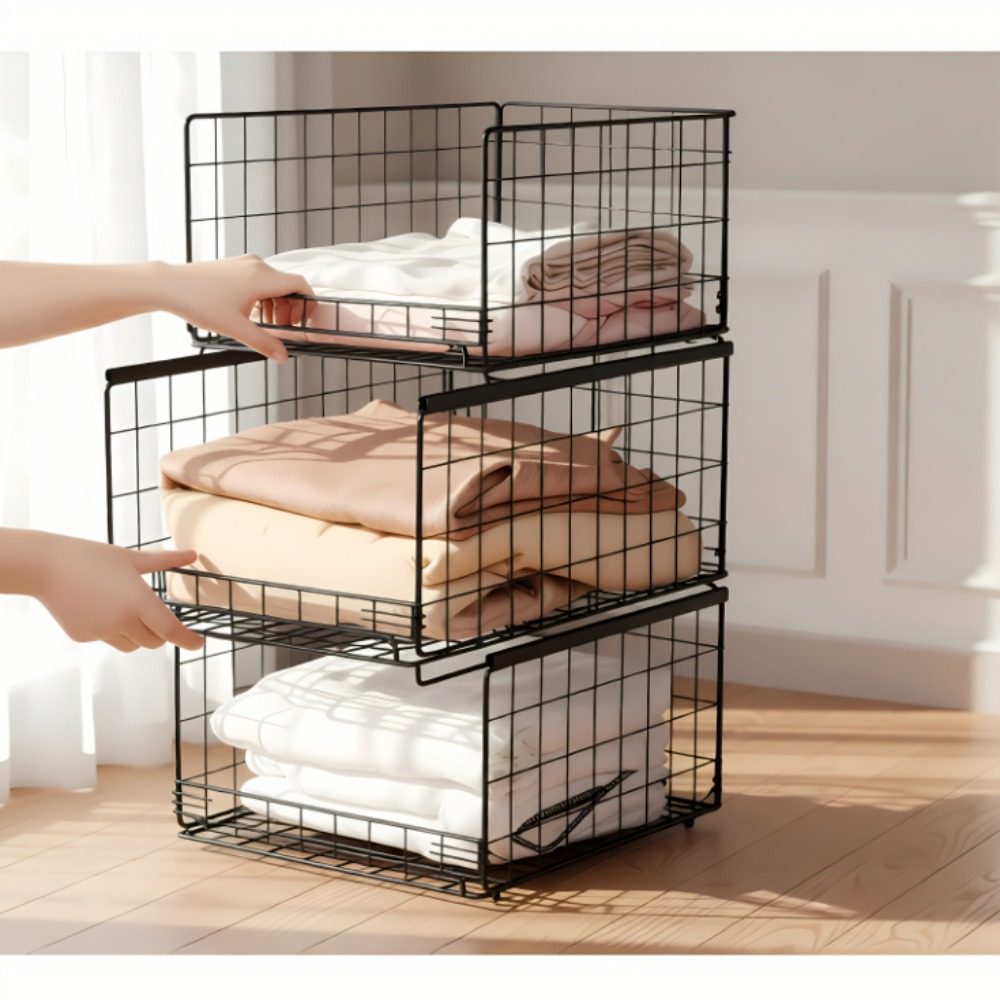 TEMU 4pcs Sliding Drawer Storage Box Set, Wardrobe Storage Rack, Stackable Storage Box With Dividers, Suitable For Clothes, Bedrooms, Cabinets,