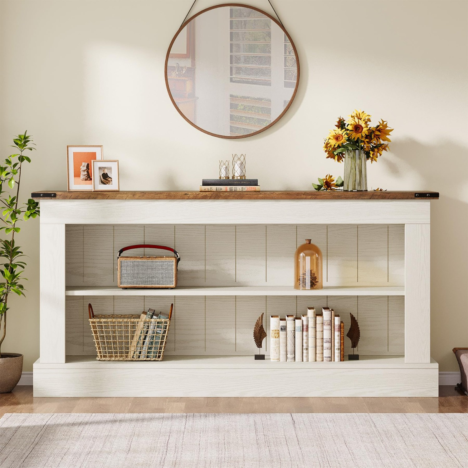 63" Console Table, 3-Tier Entryway Table with Storage Shelves